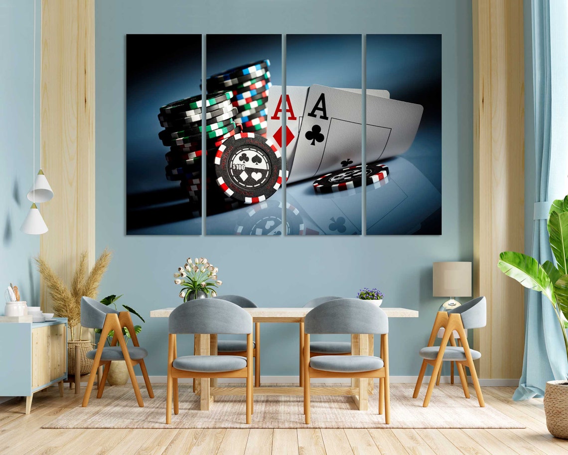 Poker Aces and Stacked Chips Casino Night Game Room Wall Art Print - Image 3