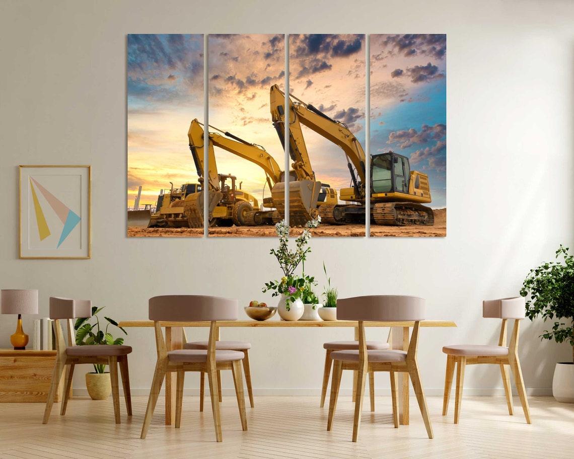 Yellow Excavators Construction Site Sunset Machinery Office Poster - Image 5