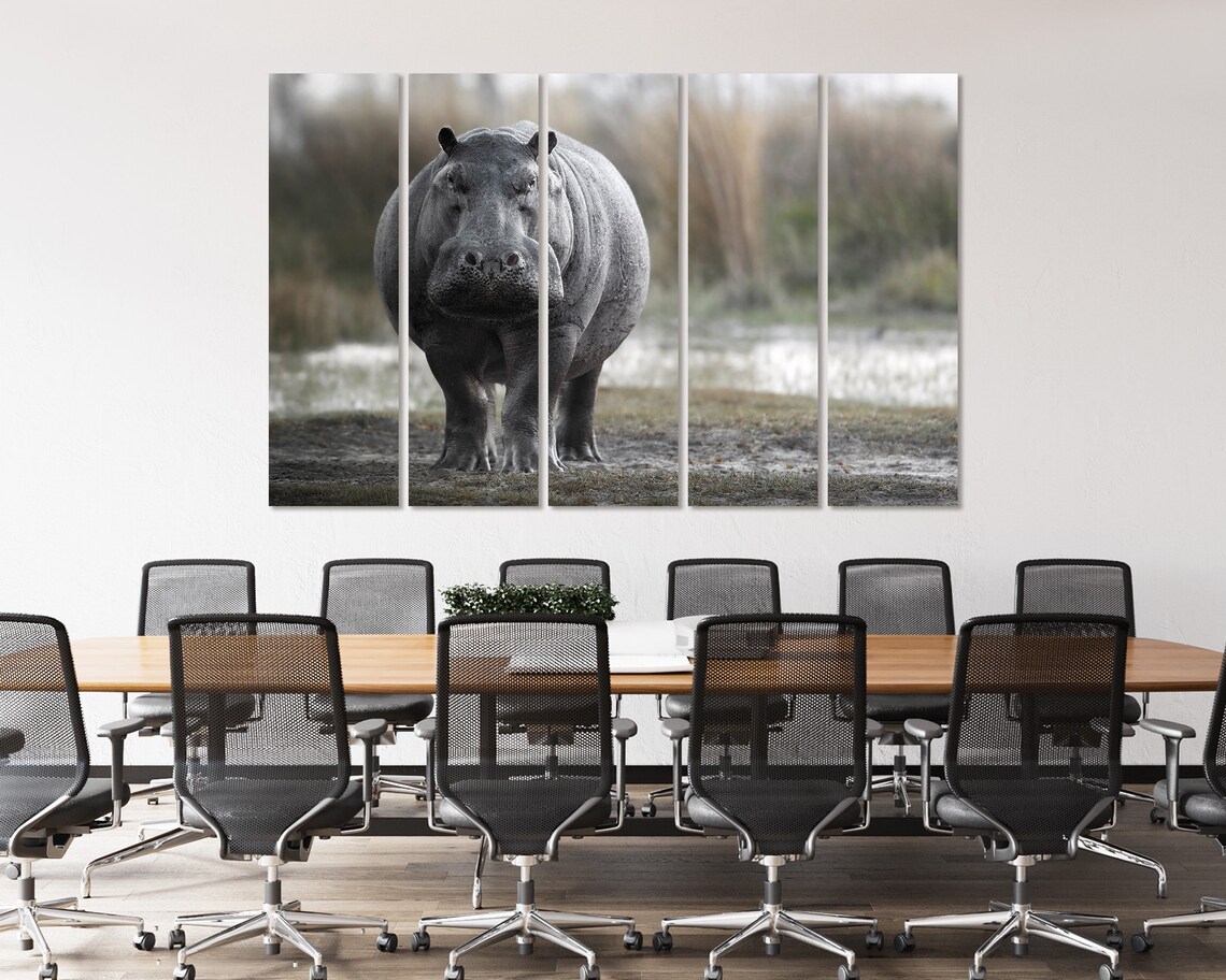 Hippopotamus African Safari Animal Wildlife Portrait Gray Hippo Wall Poster - Image 4