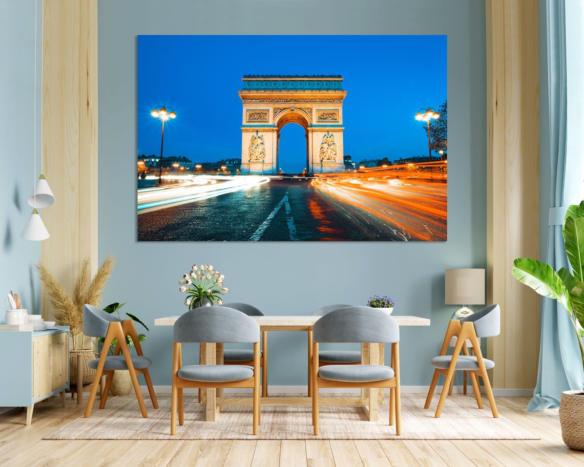 Arc De Triomphe Paris France At Night With Light Trails Poster