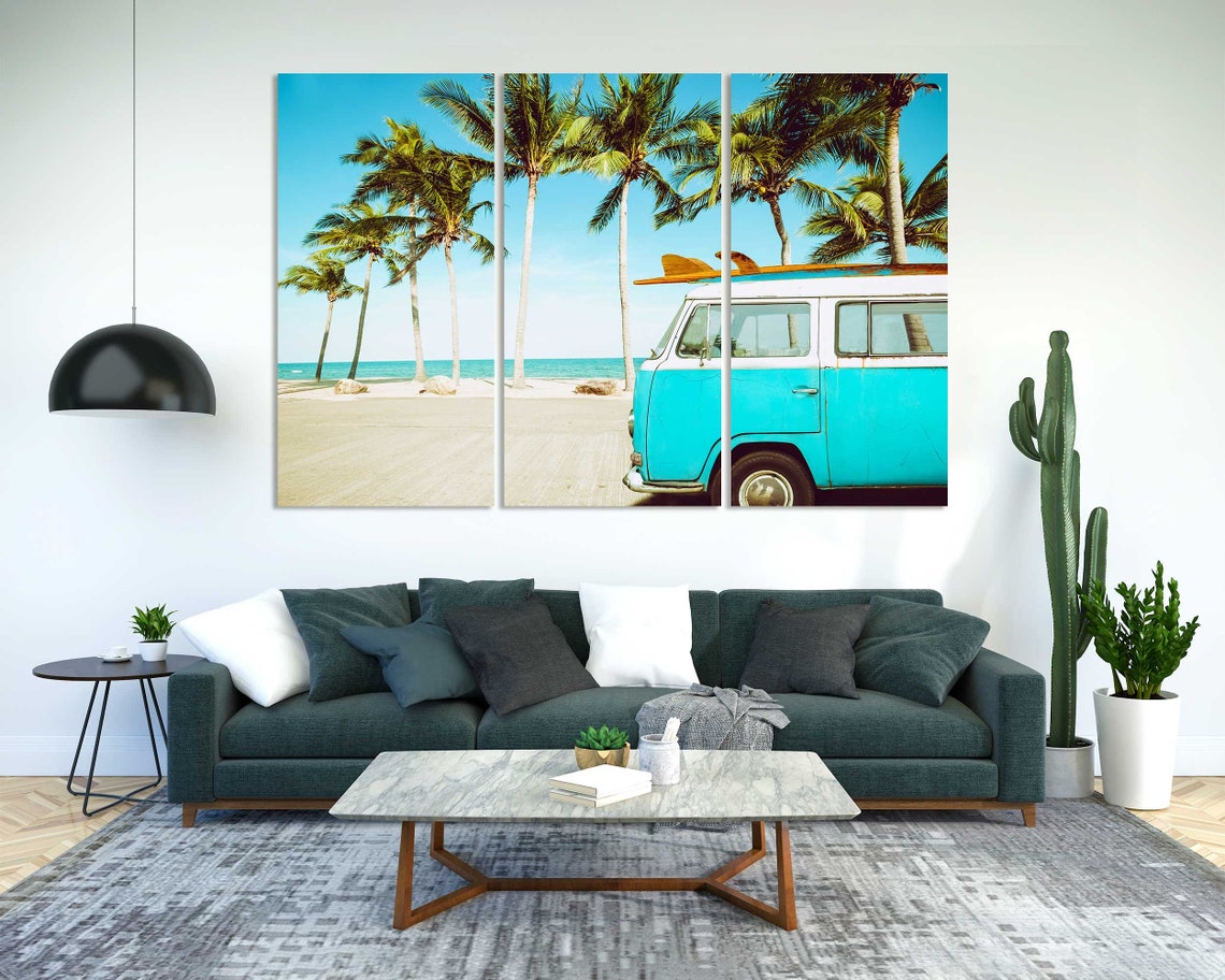 Vintage VW Camper Van Beach Palm Trees Surfboard Retro Trip Poster - Image 2