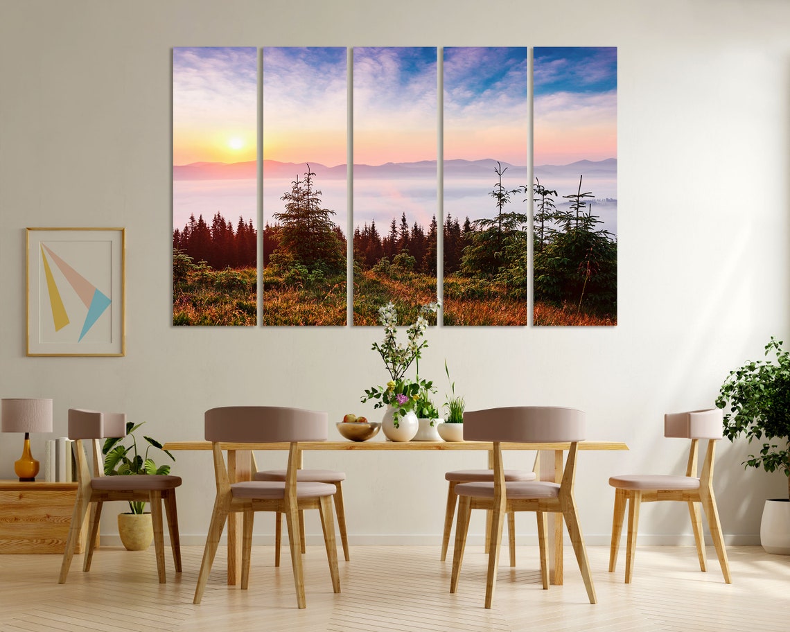 Sunset In The Mountains Landscape Decor For Wall Carpathian Of Ukraine Europe Photo Art On Mountains Painting Art Decor Foggy Art - Image 6