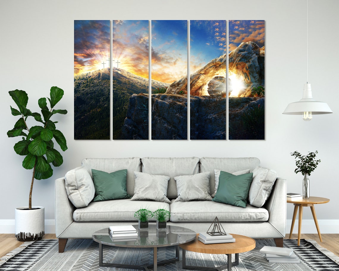 Three Crosses On Hill Sunrise Empty Tomb Christian Faith Art Poster - Image 8