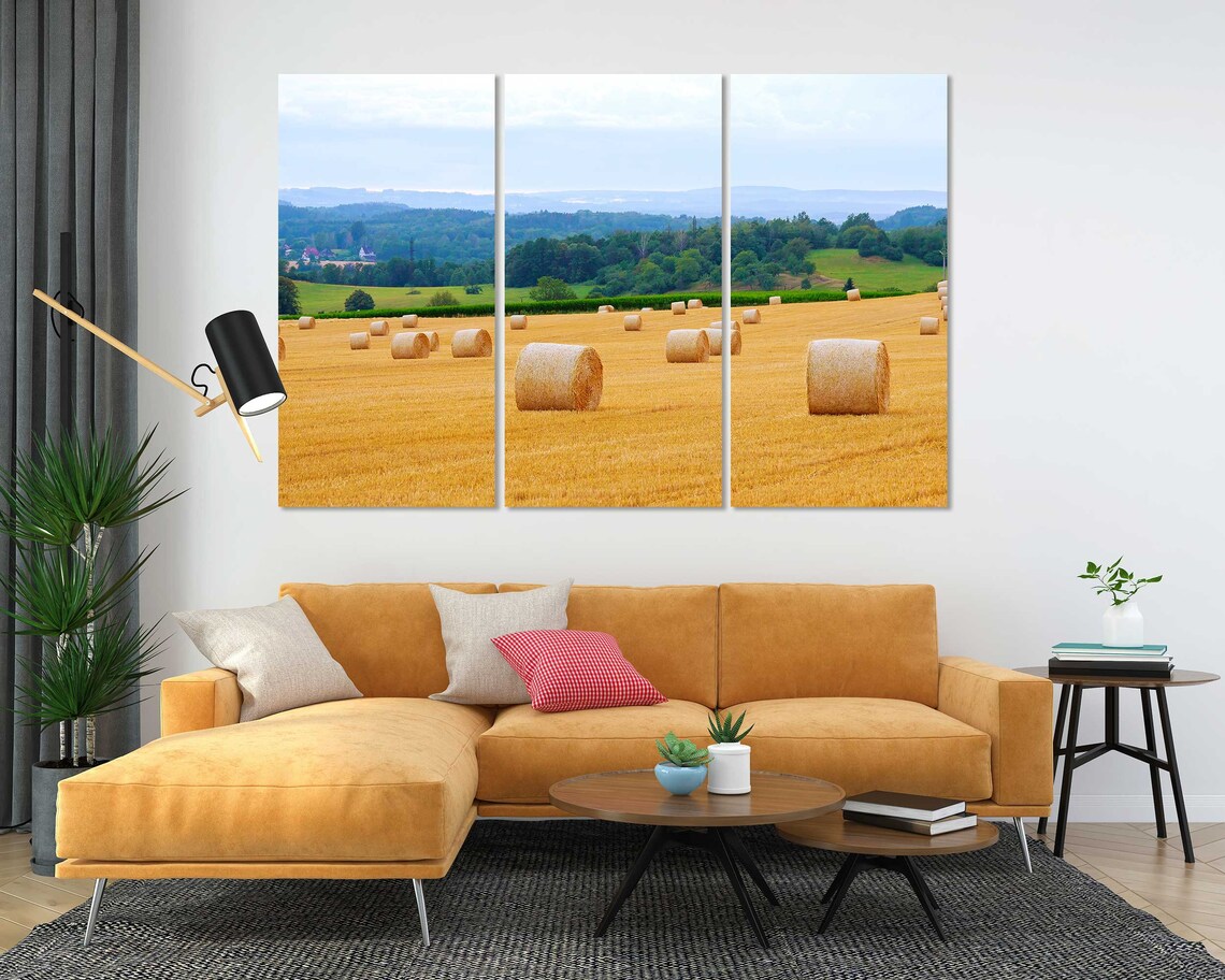 Golden Wheat Field with Round Hay Bales Harvest Country View Poster - Image 5