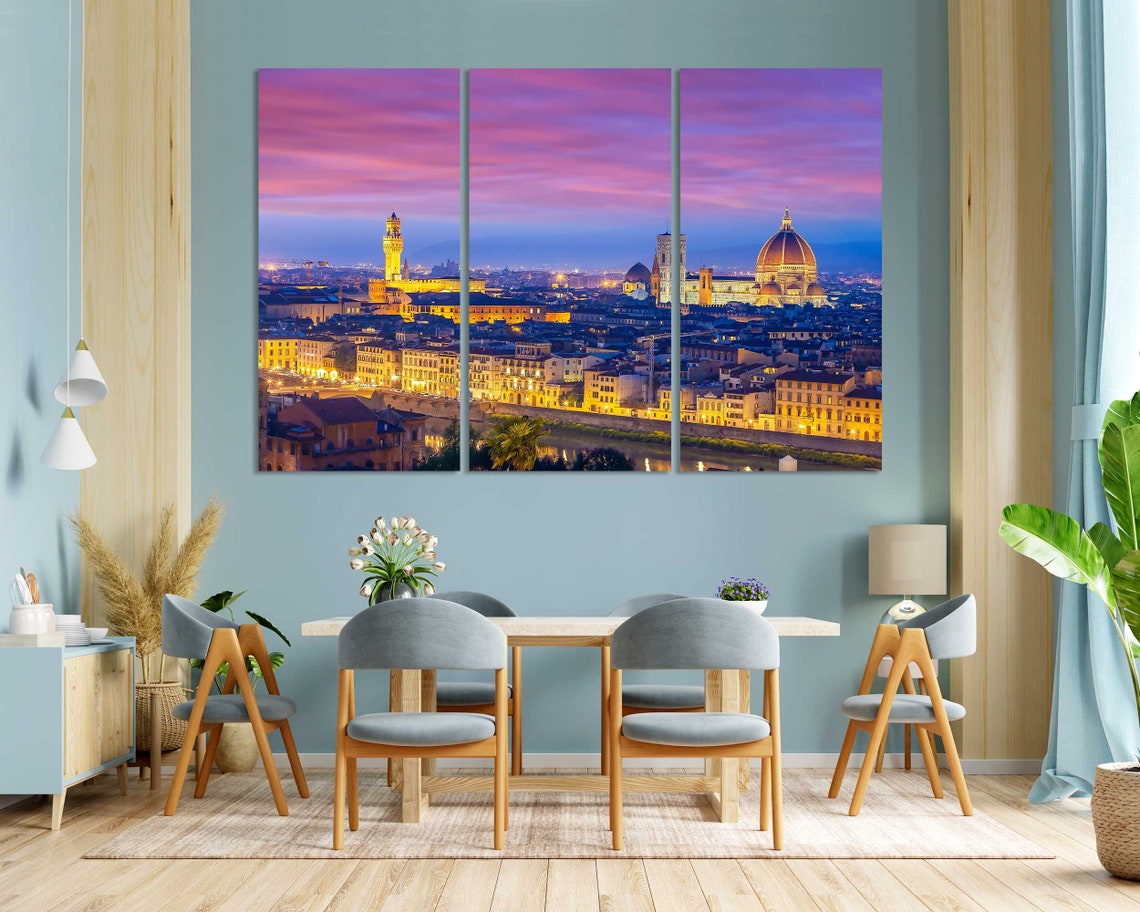 Florence Italy Night Duomo Pink Sky Arno River Lights Travel Poster - Image 3
