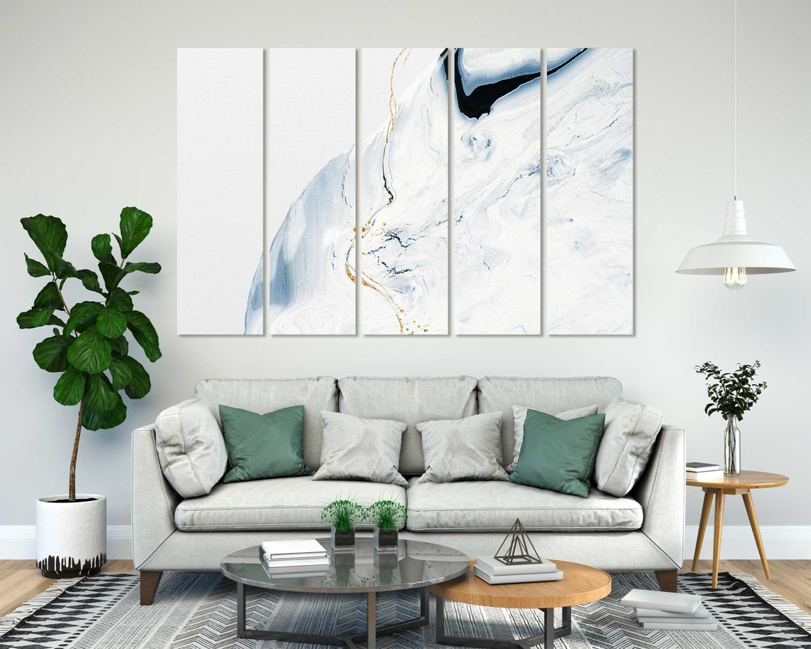 White Marble Blue Gray Gold Veining Minimalist Elegant Art Poster - Image 2