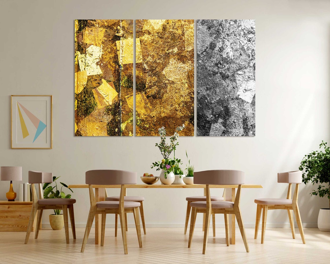 Gold Leaf And Black White Marbled Texture Abstract Art Two Tone Print - Image 7
