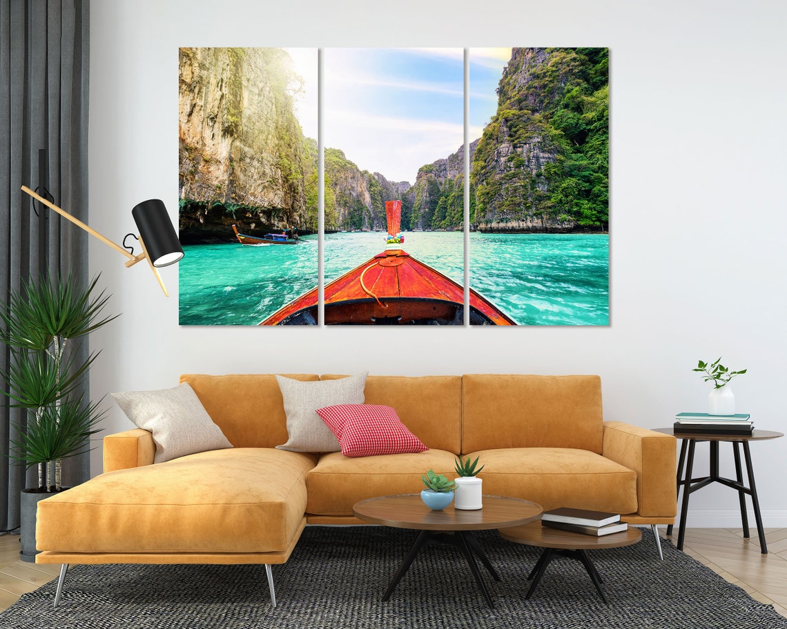Longtail Boat Turquoise Lagoon Limestone Cliffs Tropical Travel Poster - Image 5