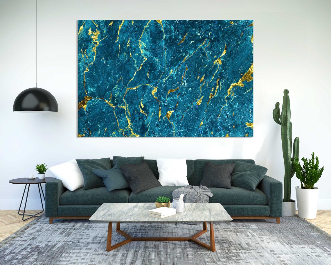 Blue Gold Marble Abstract Elegant Modern Living Room Wall Decor Poster - Image 2