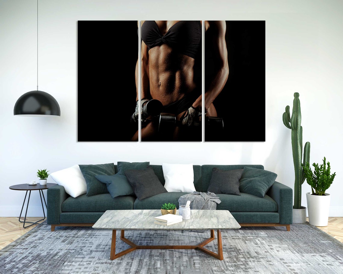Fitness Woman With Dumbbells Strong Core Dark Gym Motivation Poster - Image 7