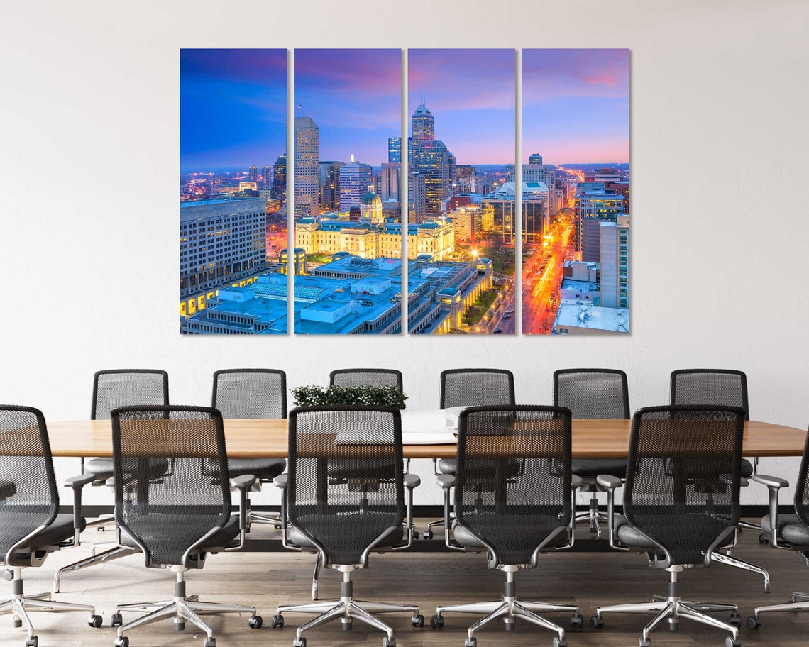 Indianapolis Skyline Sunset Downtown Indiana City Lights Travel Poster - Image 7