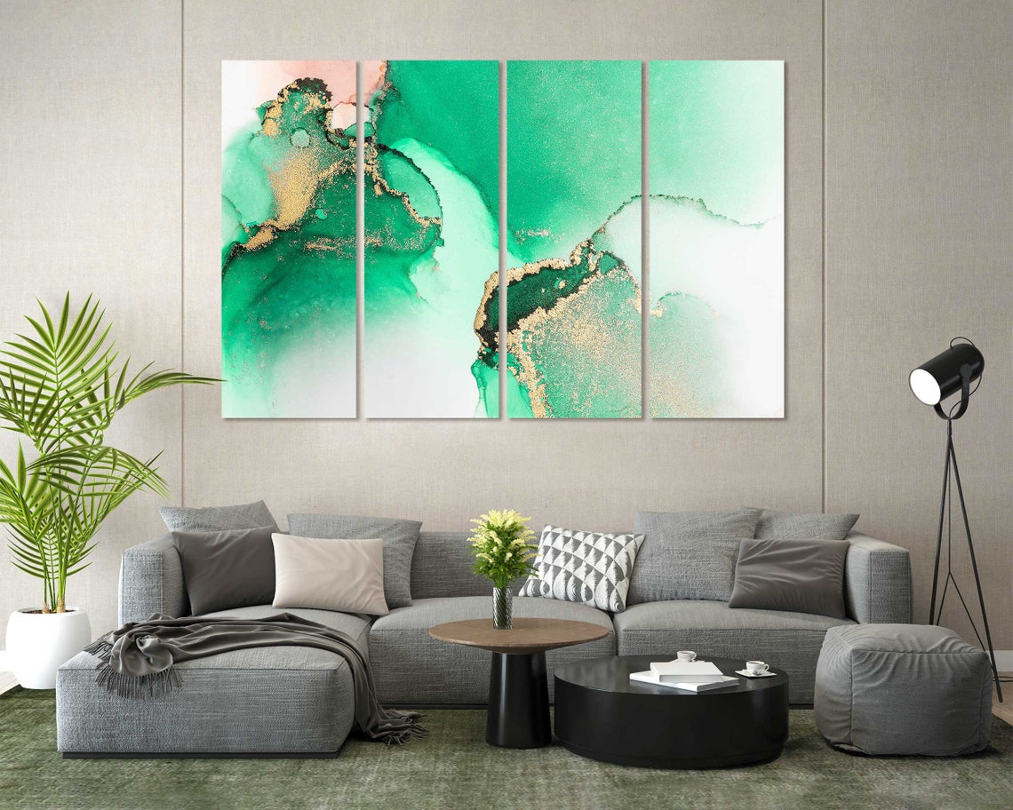 Emerald Green Gold Alcohol Ink Abstract Cloud Swirls Art Poster - Image 8