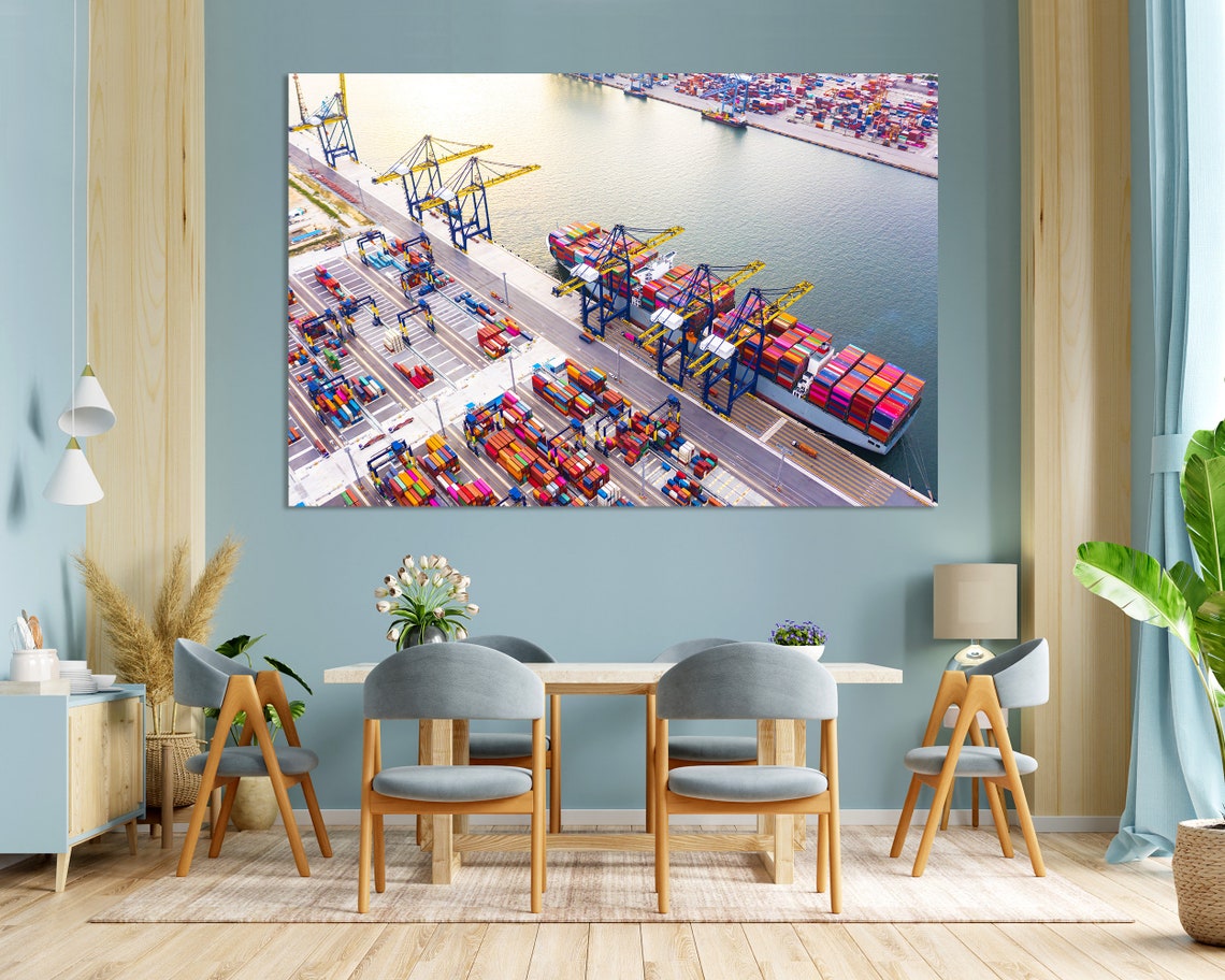 Aerial Container Port Cranes Cargo Ship Five Panel Logistics Poster - Image 3