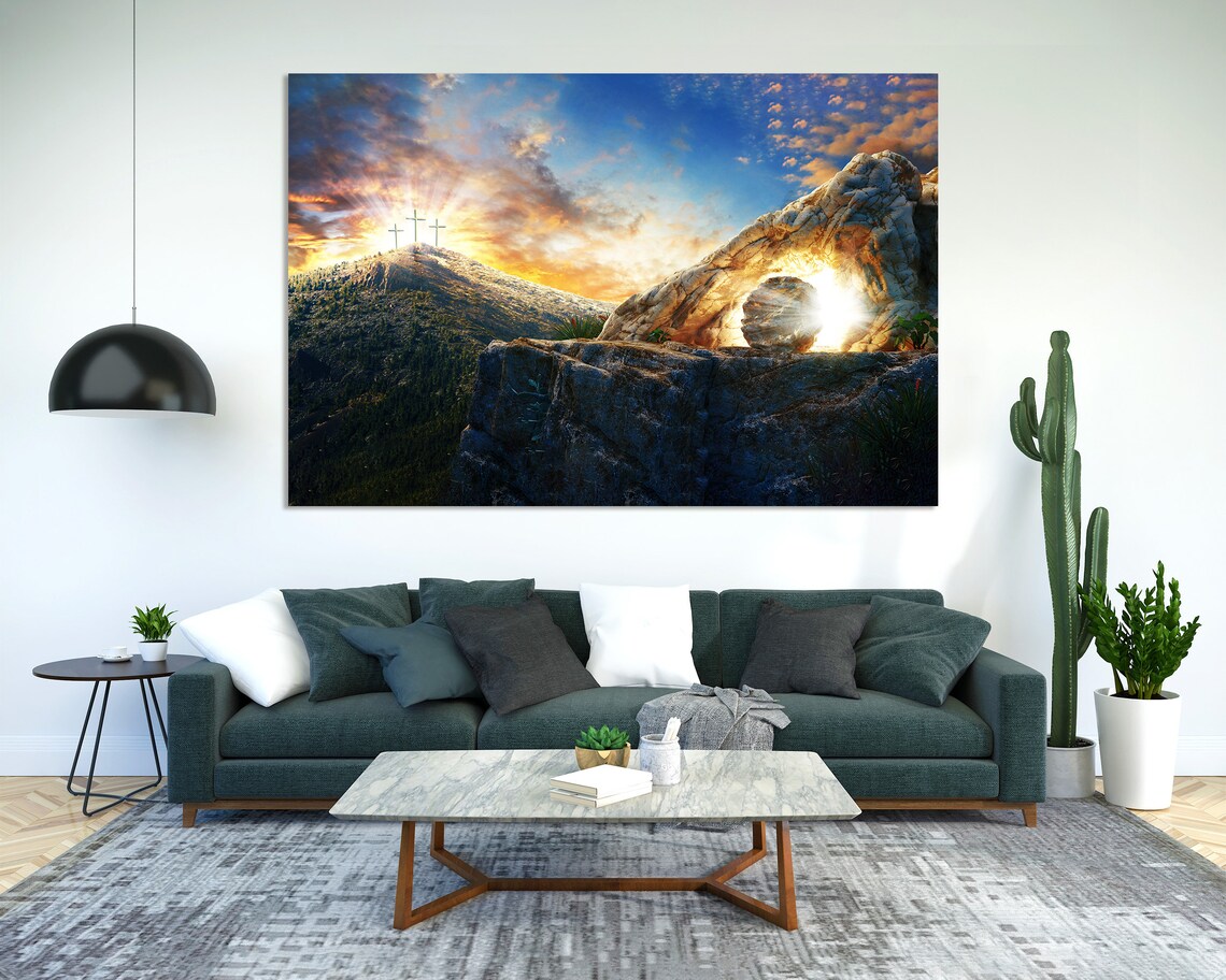Three Crosses On Hill Sunrise Empty Tomb Christian Faith Art Poster - Image 2