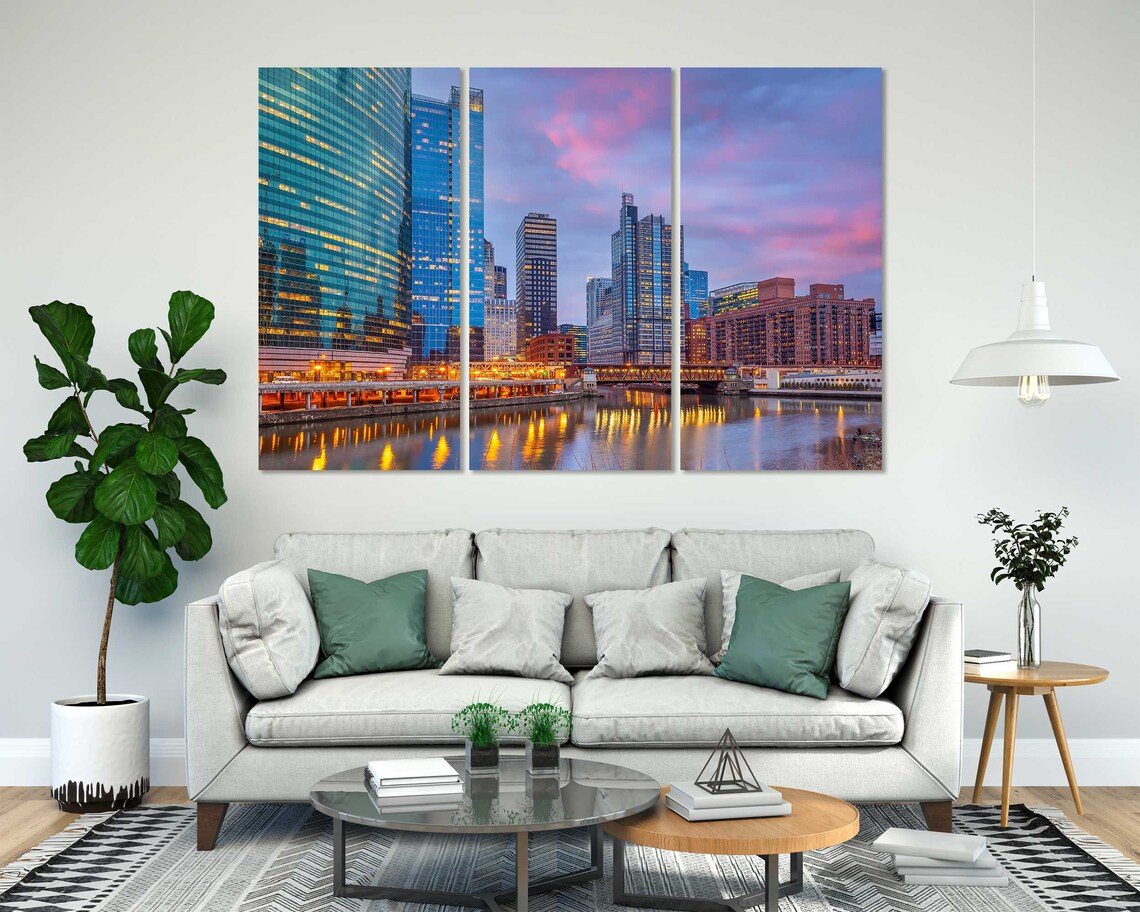 Chicago Downtown River Dusk City Lights Skyline Illinois Travel Poster - Image 8