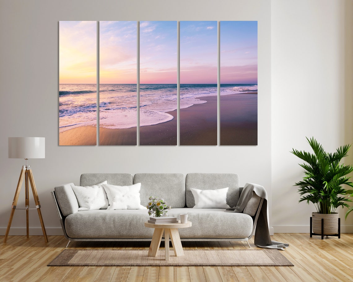 Pastel Beach Sunset Waves Gentle Shore Serene Coastal Travel Poster - Image 7
