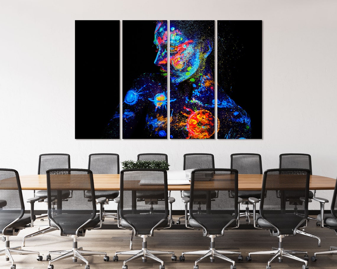 Woman With Neon Galaxy Body Paint Portrait On Black Background Poster - Image 7