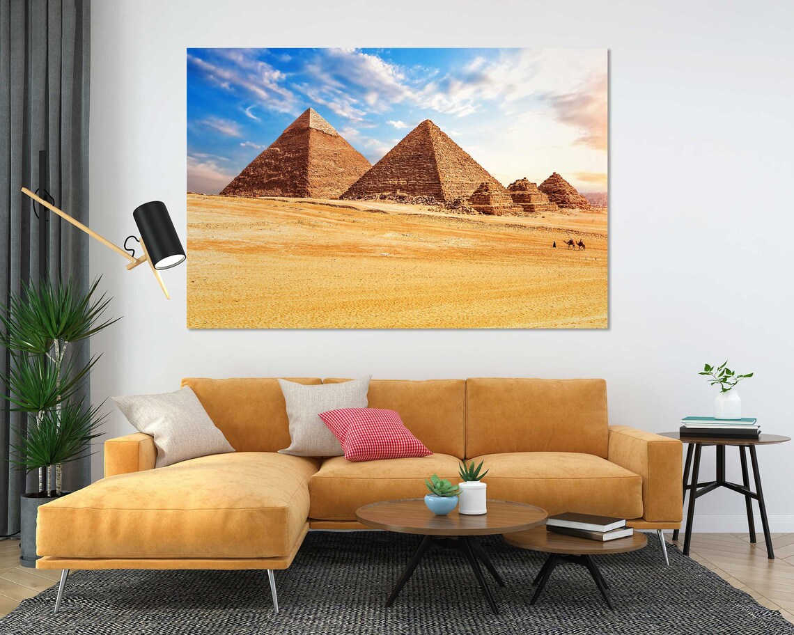 Giza Pyramids Egypt Desert Camels Blue Sky Golden Travel Poster - Image 6