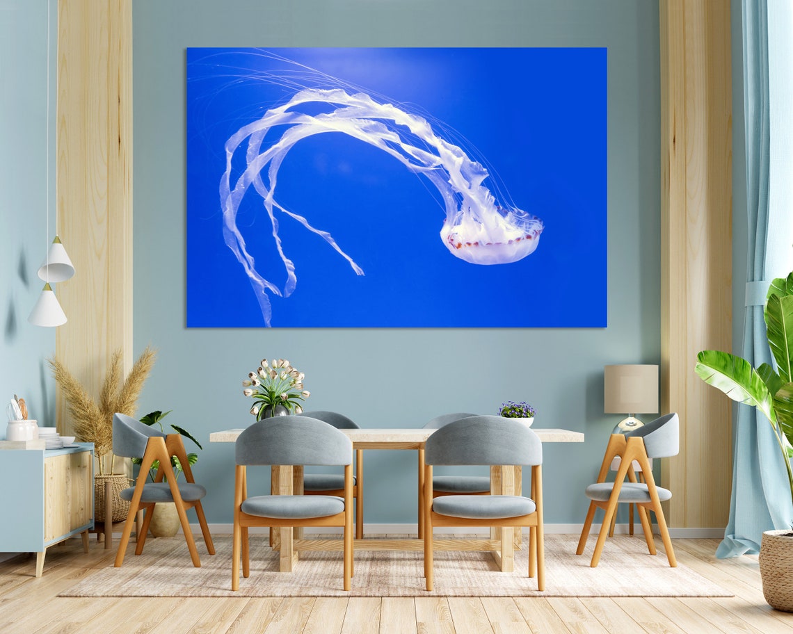 White Jellyfish Floating In Deep Blue Ocean Graceful Tentacles Poster - Image 3