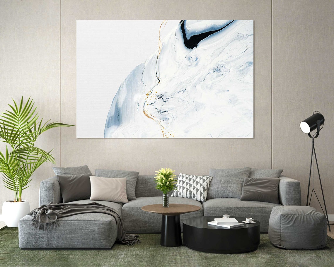 White Marble Blue Gray Gold Veining Minimalist Elegant Art Poster - Image 7