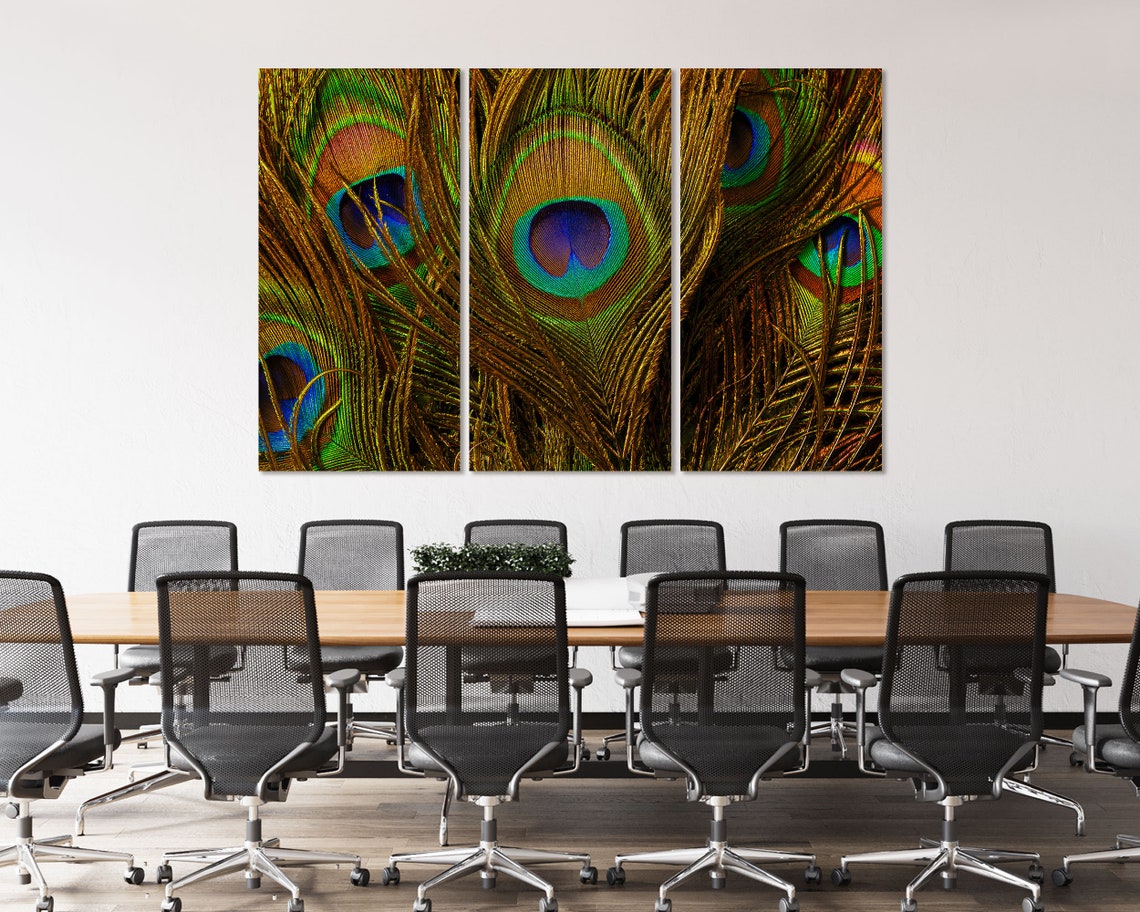 Peacock Feather Eyes Macro Photography Iridescent Teal Gold Print - Image 3