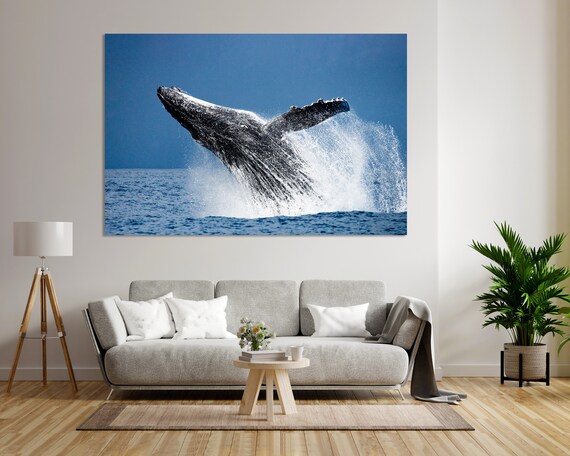 Humpback Whale Breaching Ocean Splash Blue Sea Wildlife Wall Poster