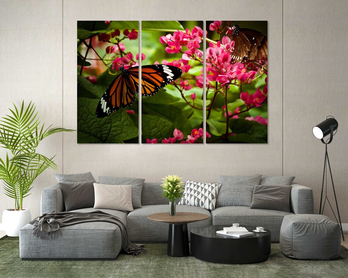 Monarch Butterfly On Pink Flowers Garden Close Up Nature Wall Art - Image 7