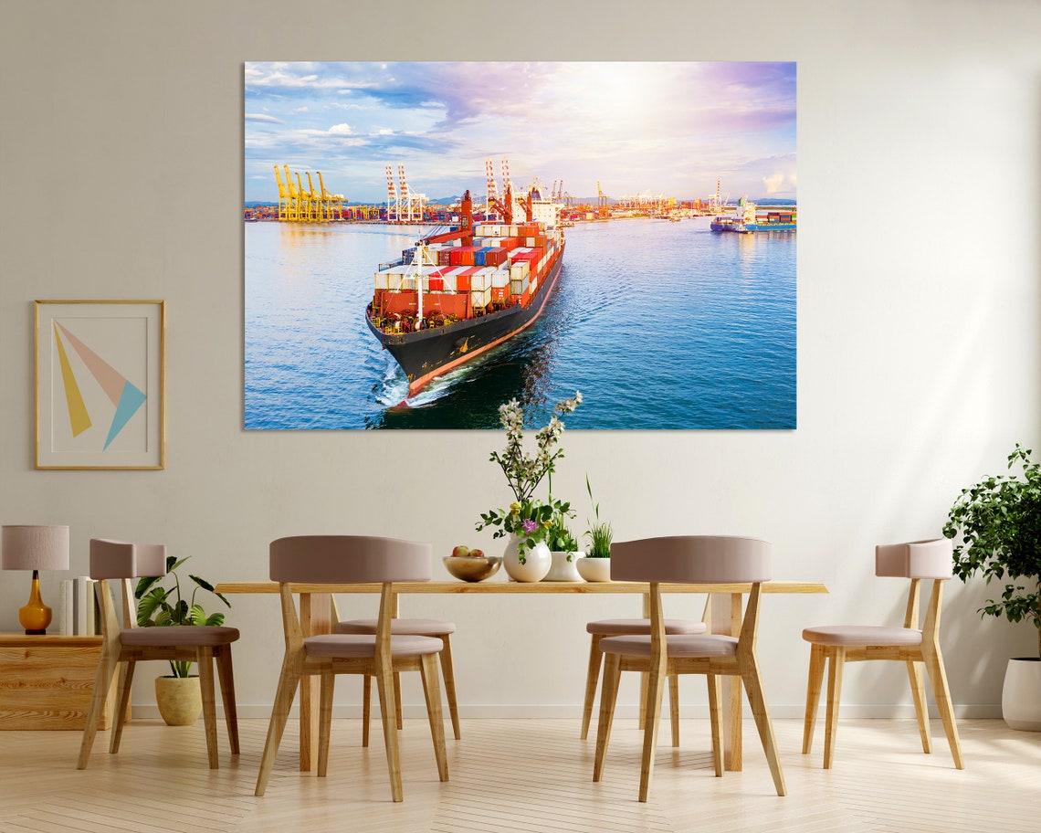 Container Cargo Ship Leaving Port Sunset Harbor Three Panel Poster - Image 6