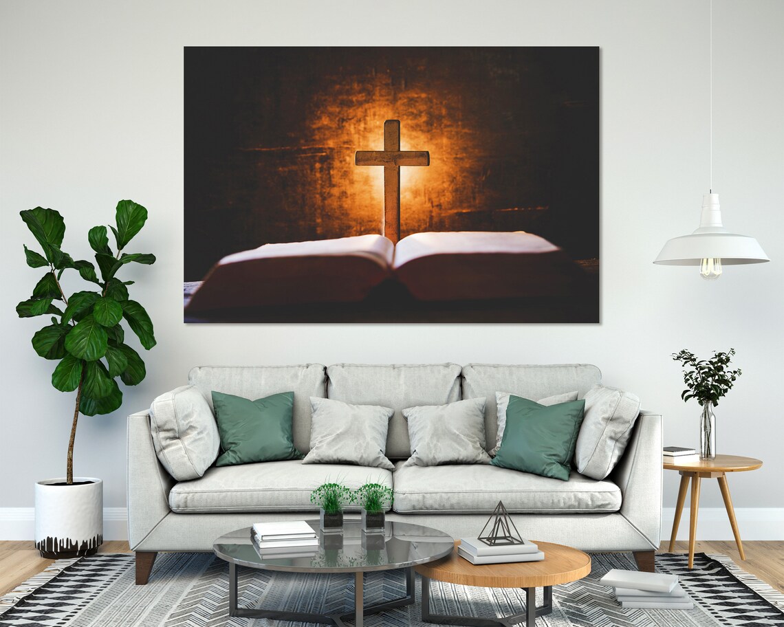 Wooden Cross Open Bible Glowing Light Faith Inspiration Christian Wall Poster - Image 7