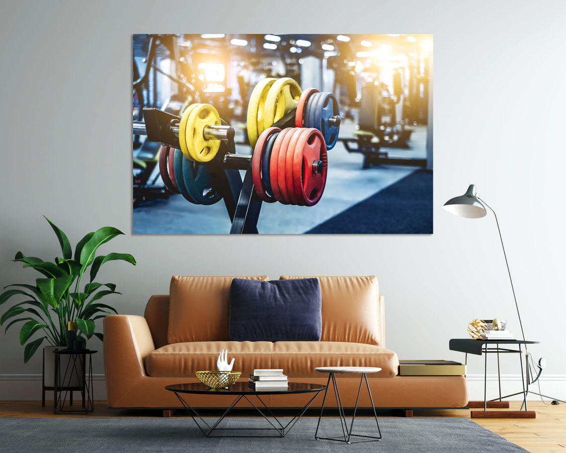 Colorful Weight Plates On Barbell Rack In Modern Gym Wall Art - Image 8