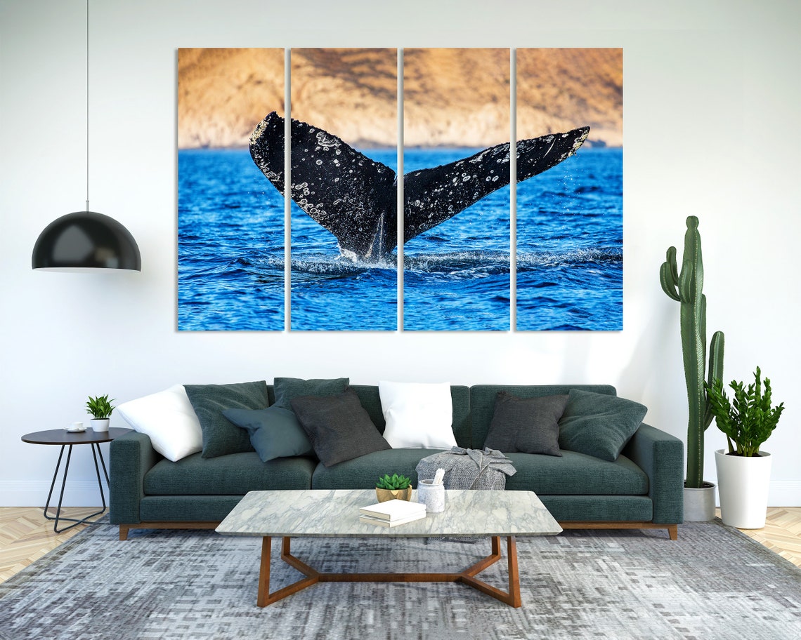 Humpback Whale Tail Flukes Breaching Blue Ocean Waves Wildlife Poster - Image 2