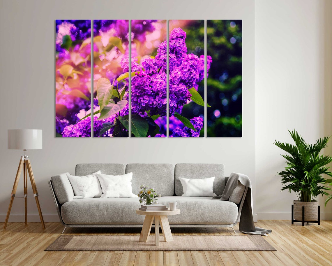 Purple Lilac Blossoms Close Up Spring Flower Garden Wall Art Print - Image 7