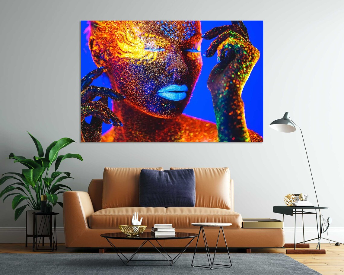 Neon UV Body Paint Woman Portrait Fluorescent Color Pop Wall Poster