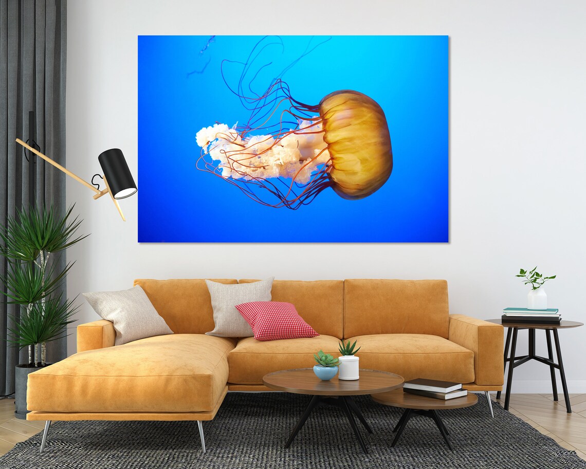 Golden Orange Jellyfish Deep Blue Ocean Underwater Life Poster - Image 2