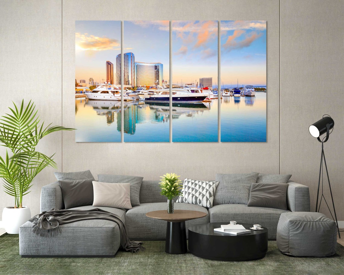 San Diego California Marina Sunset with Yachts and Waterfront Poster - Image 7
