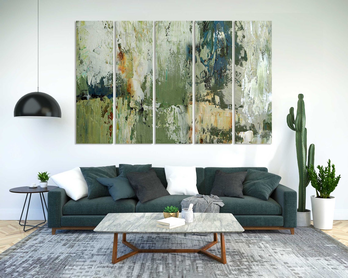 Modern Abstract Acrylic Painting In Green Tones Textured Art Print - Image 2
