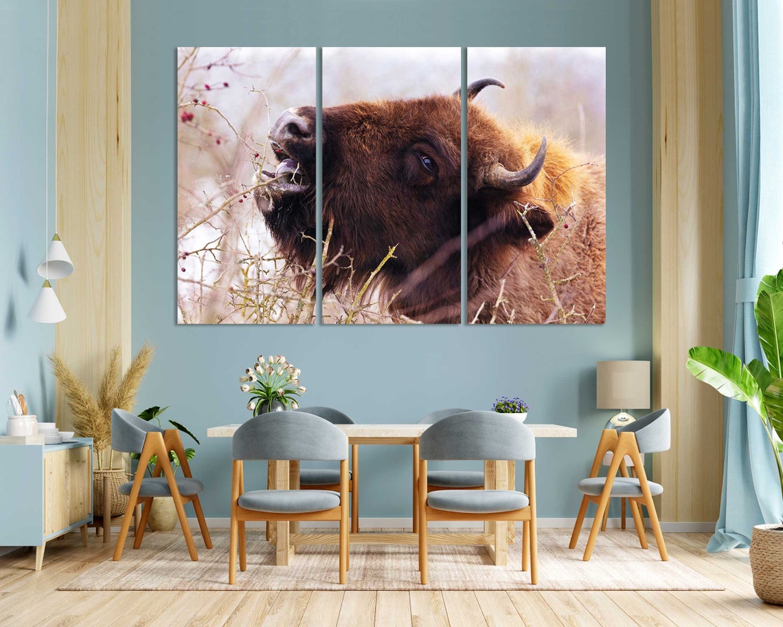 Buffalo Bison Eating Berries Closeup Wild Animal Wildlife Poster - Image 3