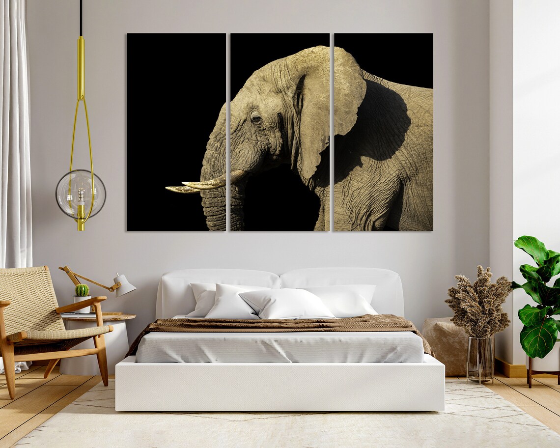 Elephant Portrait Dark Background Dramatic Wildlife Safari Wall Decor Poster - Image 8
