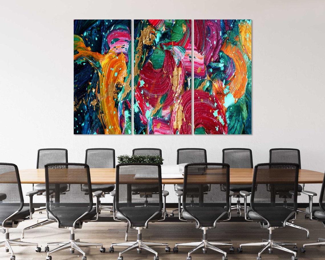 Colorful Abstract Brushstroke Art Magenta Teal Gold Bold Oil Print - Image 4