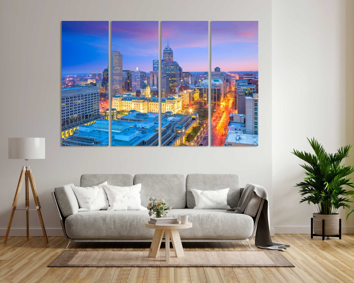 Indianapolis Skyline Sunset Downtown Indiana City Lights Travel Poster - Image 6