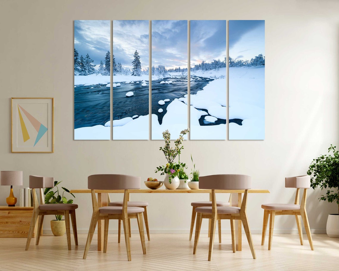 Snowy Winter River Winding Through Frozen Forest Landscape Poster - Image 5