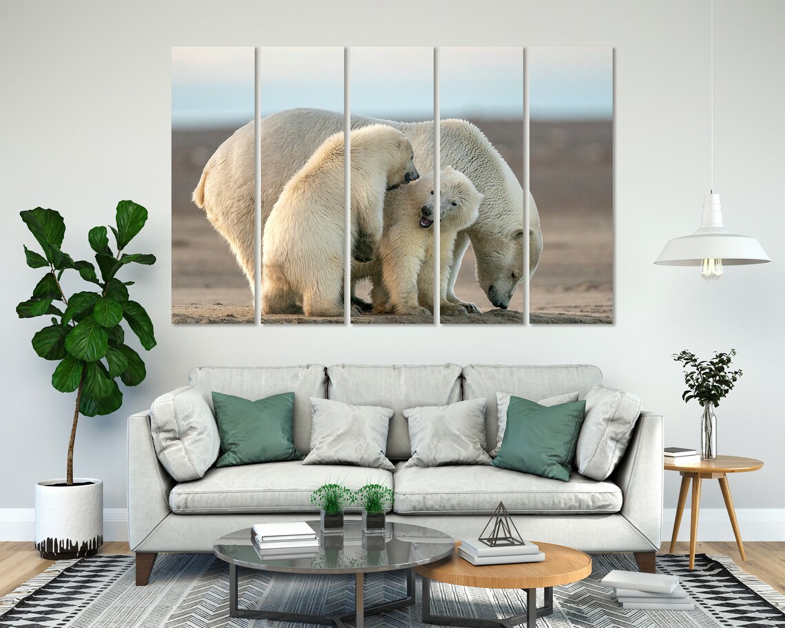 Polar Bear Mother With Two Cubs Arctic Tundra Family Wildlife Poster - Image 3