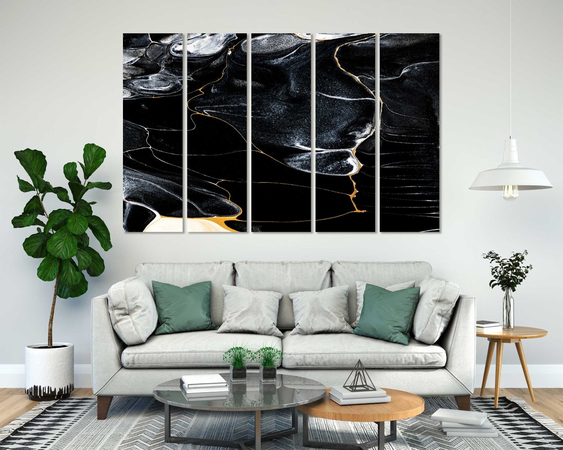 Black Marble Gold White Swirling Veins Luxury Abstract Art Poster - Image 7