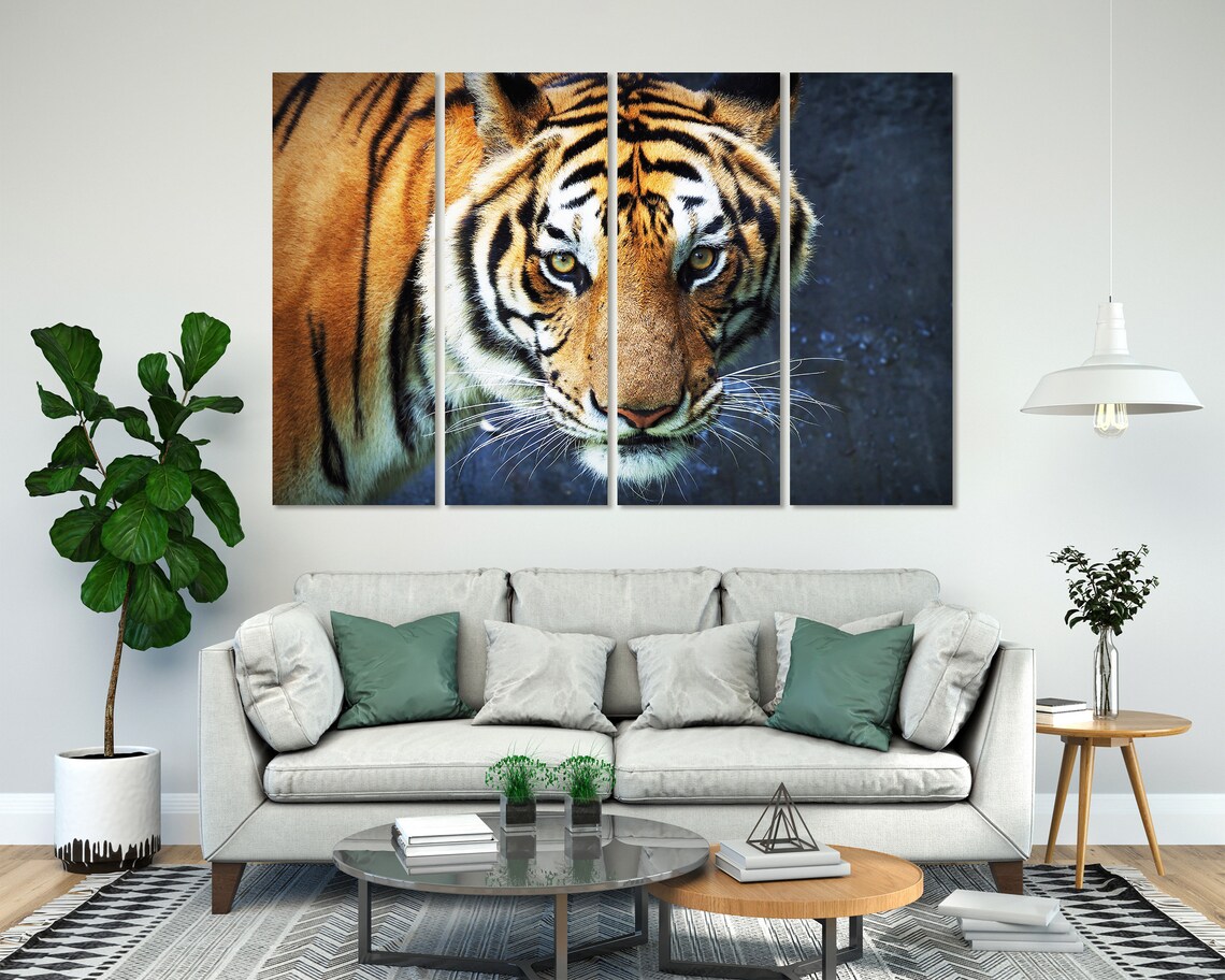 Tiger Close Up Face Portrait Intense Eyes Orange Stripes Wildlife Art Poster - Image 3