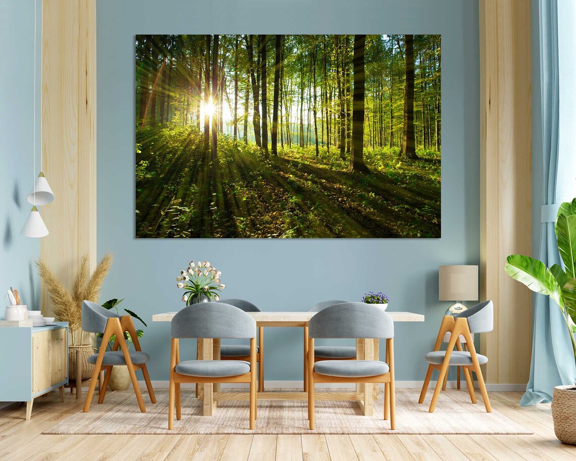 Forest Trees At Sunlight Large Decor For Wall Sunny Forest Popular Art For Gift Forest Photo Print Green Trees Artwork On - Image 3