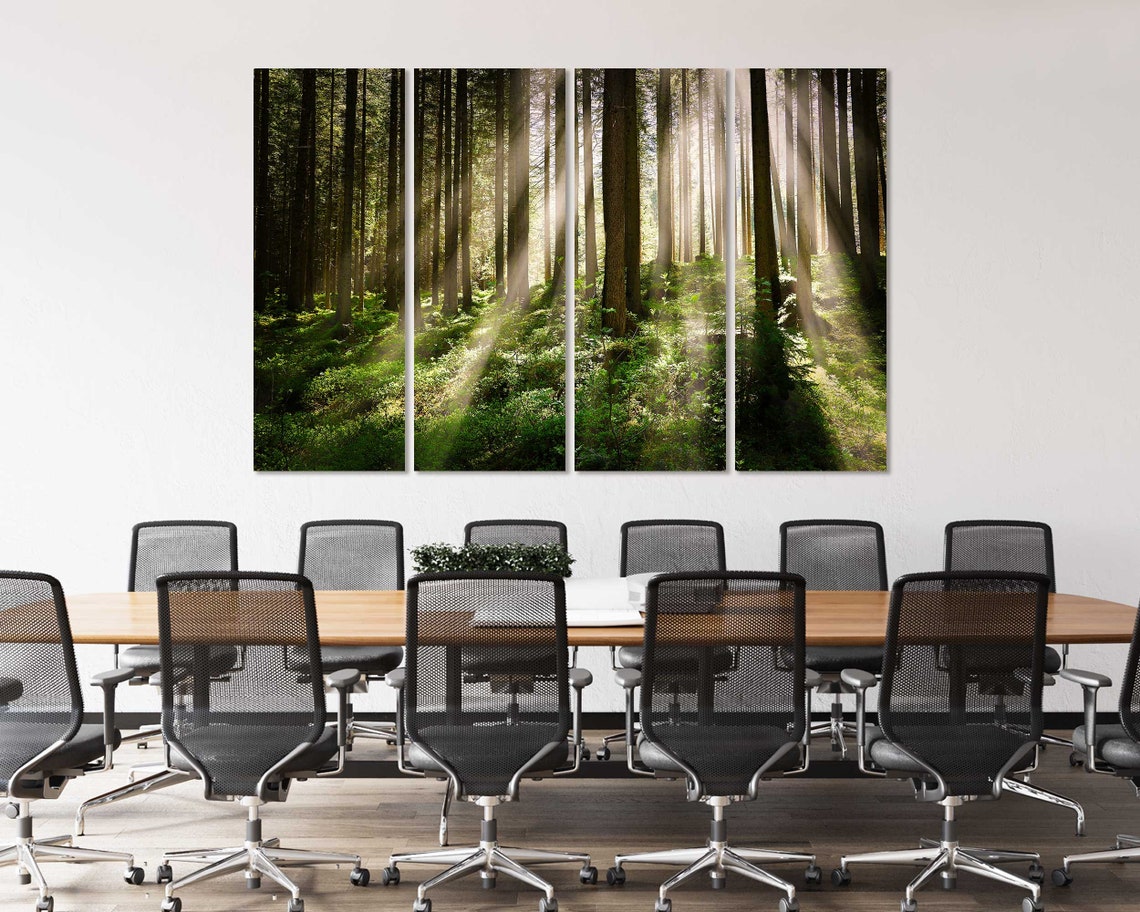 Sunlight Rays Through Tall Forest Trees Three Panel Nature Poster - Image 4