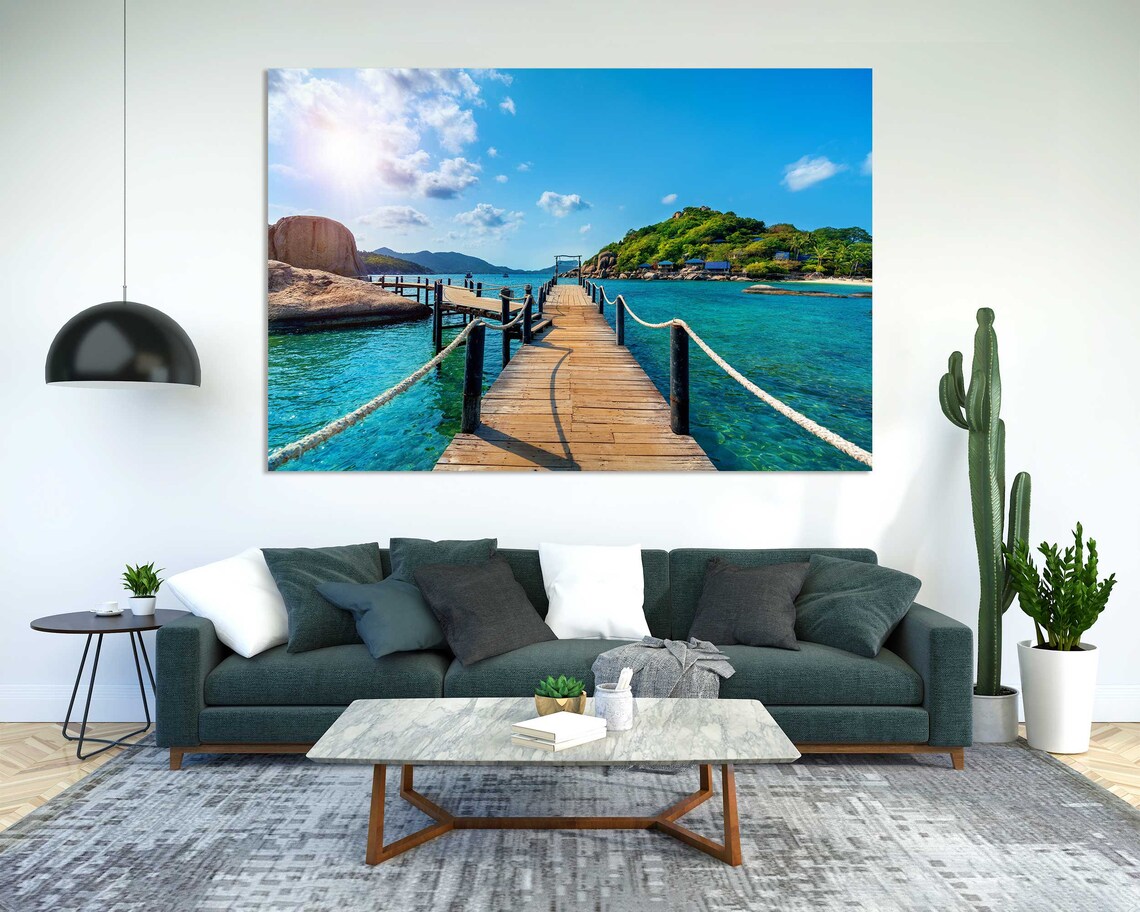 Thailand Tropical Island Wooden Pier Over Turquoise Water Beach Poster - Image 2