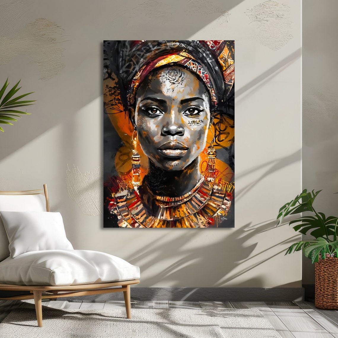 African Queen in Gold Headwrap Regal Portrait Modern Art Poster - Image 5
