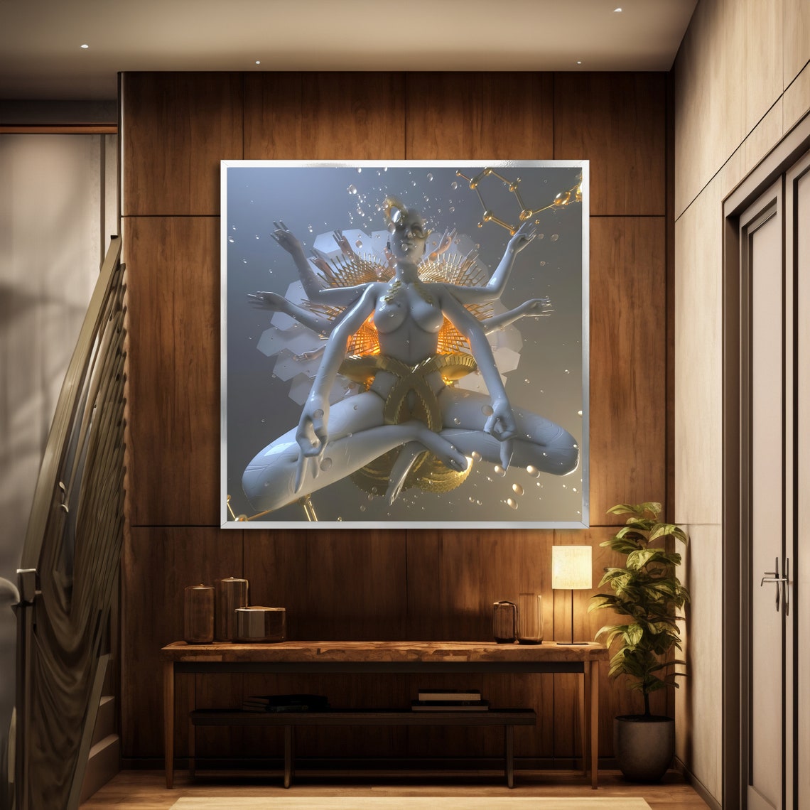 White and Gold Multi-Armed Meditation Goddess Spiritual Poster - Image 2