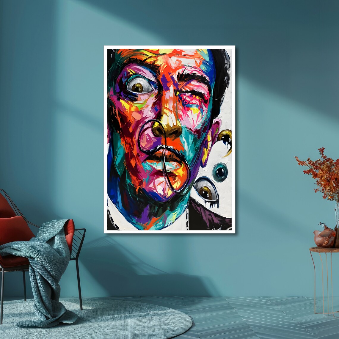 Salvador Dali Inspired Colorful Surreal Portrait Vibrant Art Poster - Image 4